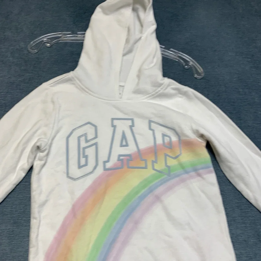 Gap Hoodie Kids M8 White Rainbow Graphic Print Logo Short Sleeve Pullover